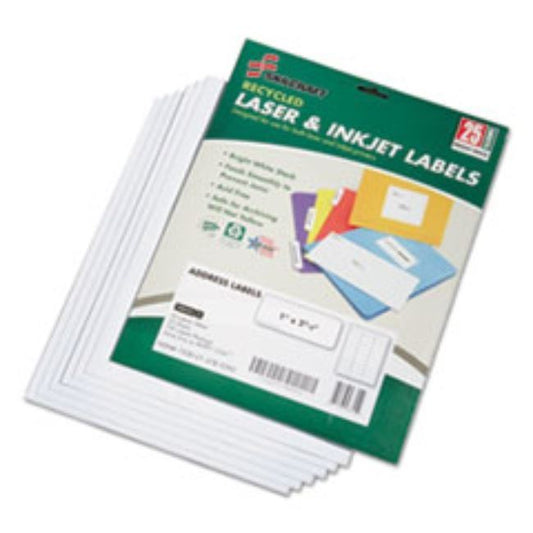 RECYCLED LASER/INKJET ADDRESS LABELS, 1 X 2 5/8, WHT 750CT/BX (5 BOXES PER PACK)
