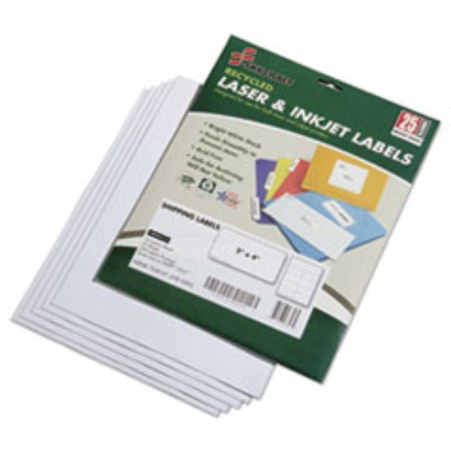 RECYCLED LASER/INKJET SHIPPING LABELS, 2 X 4, WHT, 250CT/BX (5 BOXES PER PACK)
