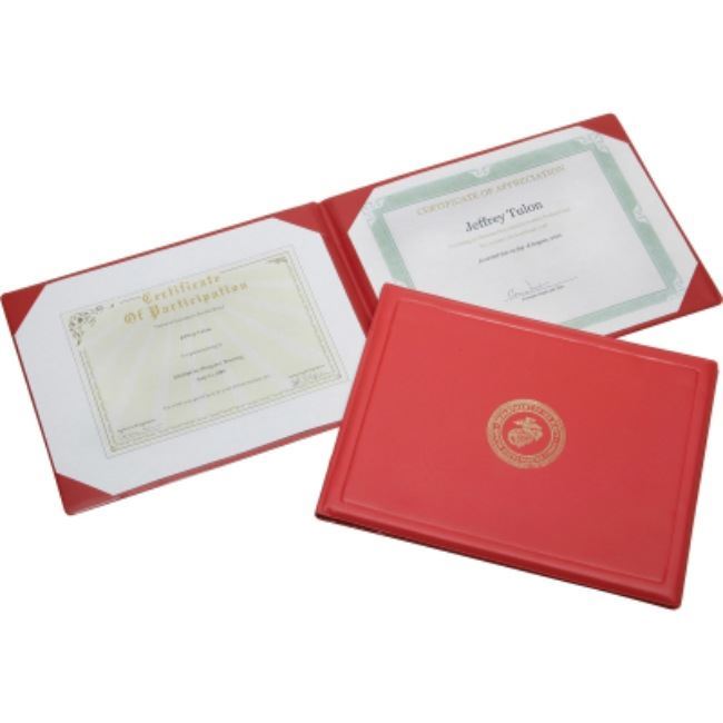 Award Certificate Binder, 8 1/2 x 11 USMC Seal Red/Gold, 20ct /Box (20 per pack)