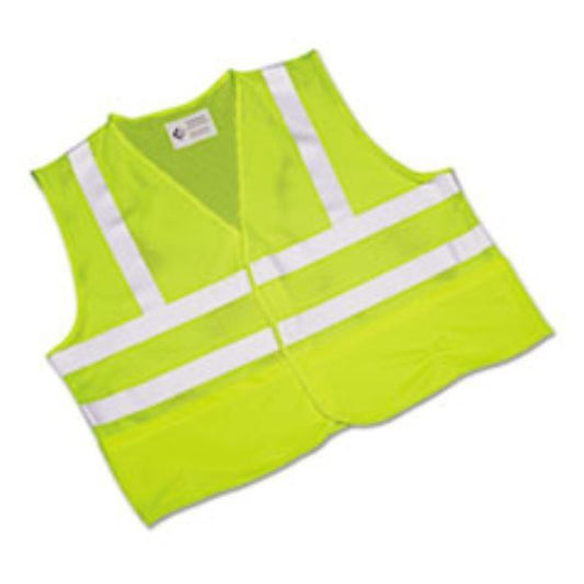 SAFETY VEST--CLASS 2 ANSI 107 2010 COMPLIANT, LIME/SILVER, XL (5 PER PACK)