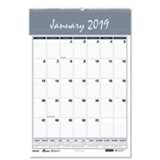 MONTHLY WALL CALENDAR, 8-1/2 X 11, WHITE/BLUE/GREY, 2019, (10 PER PACK)