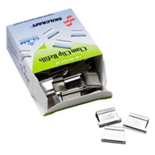 CLAM CLIPS REFILL, MEDIUM STAINLESS STEEL HOLDS 40PG, 50ct (15 boxes per pack)