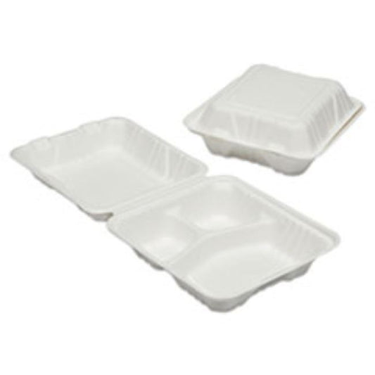 CLAMSHELL HINGED LID TOGO FOOD CONTAINERS, 8" X 8" X 3", 200CT/PACK