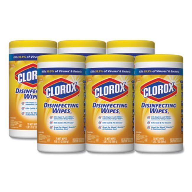 Disinfecting Wipes, 7 X 7 3/4, Crisp Lemon, 75/Canister, 6 Canisters/Carton